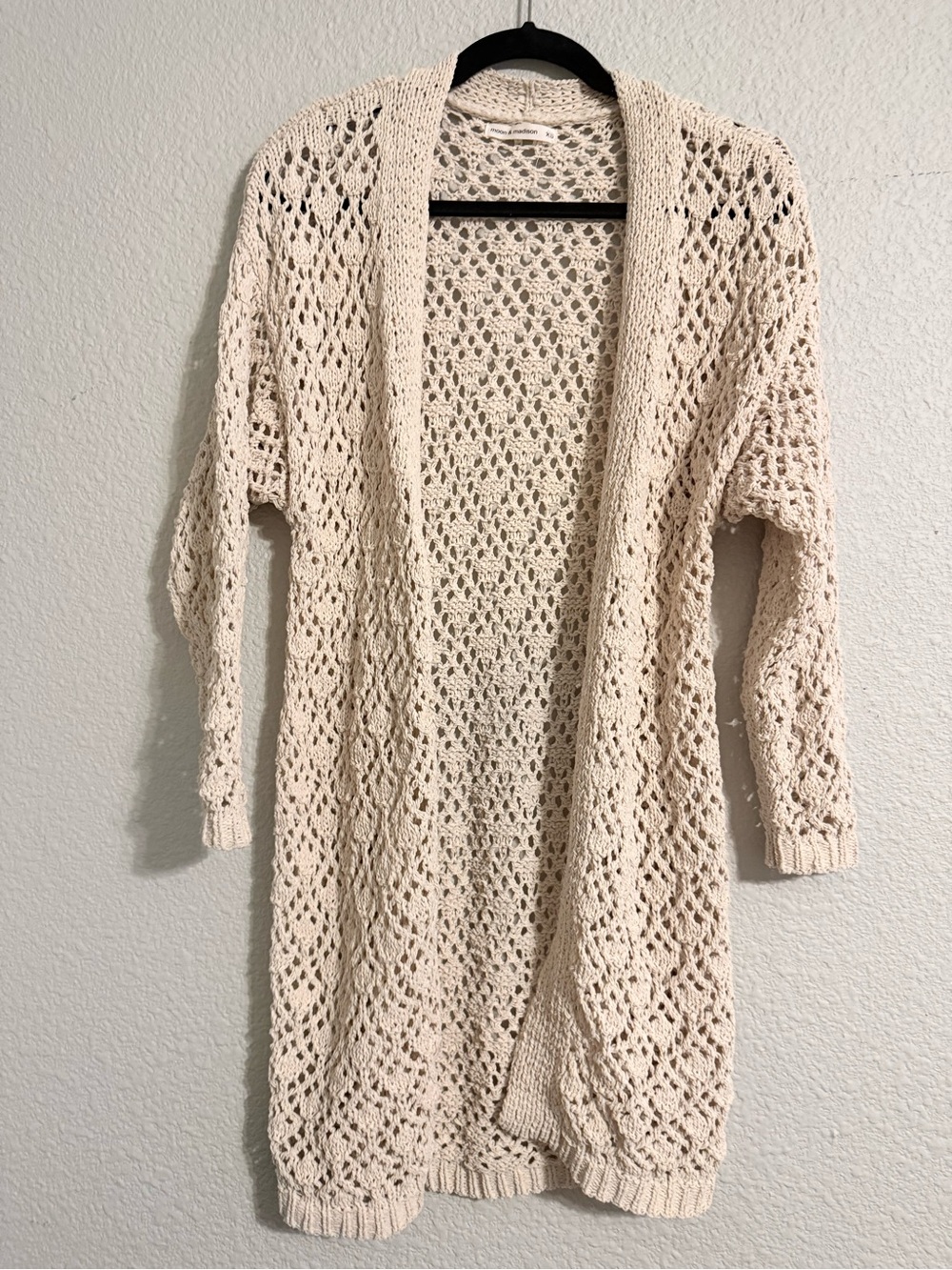 moon & madison Open-Knit Longline Cardigan in Cream
